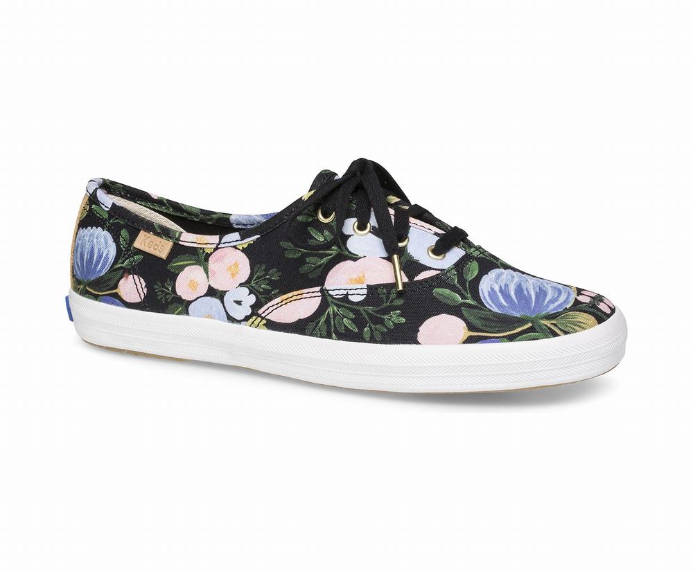 Women's Keds x Rifle Paper Co Champion Botanical Wide Width Shoes Black Multicolor 2365719JQ - South